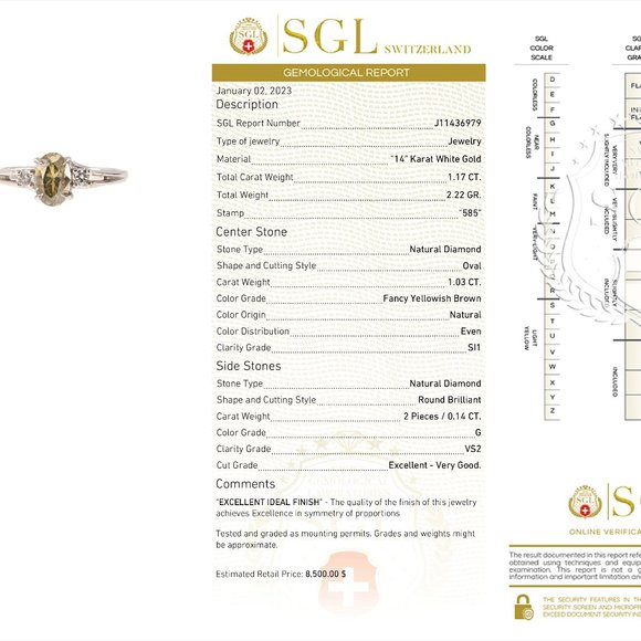 Three-Stone Diamond Engagement Ring Fancy Brown Oval 14K White Gold 1.17 TCW - Picture 4 of 9